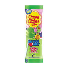 Chupa Chups Sour Green Apple Bubble Gum Filled Lollipop 12g